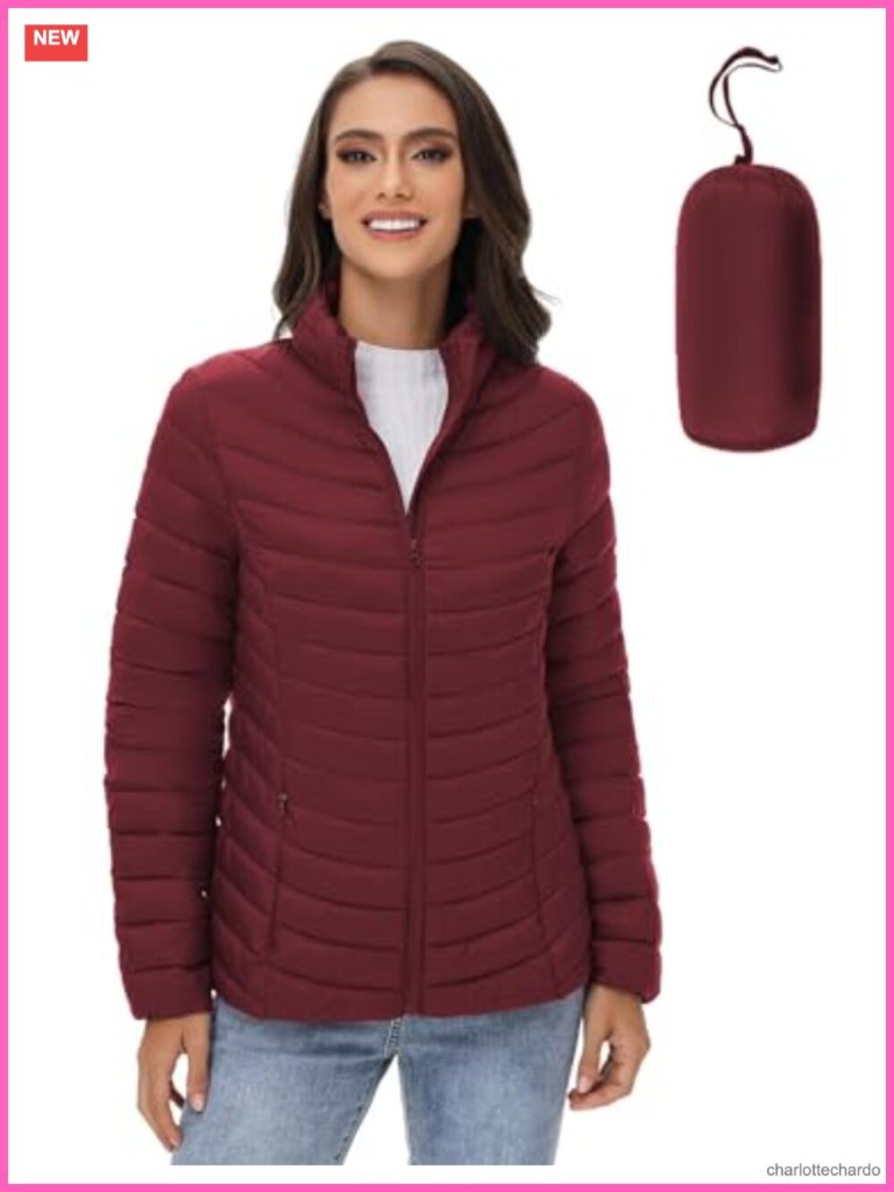 Packable Lightweight Puffer Jacket with Stand Collar